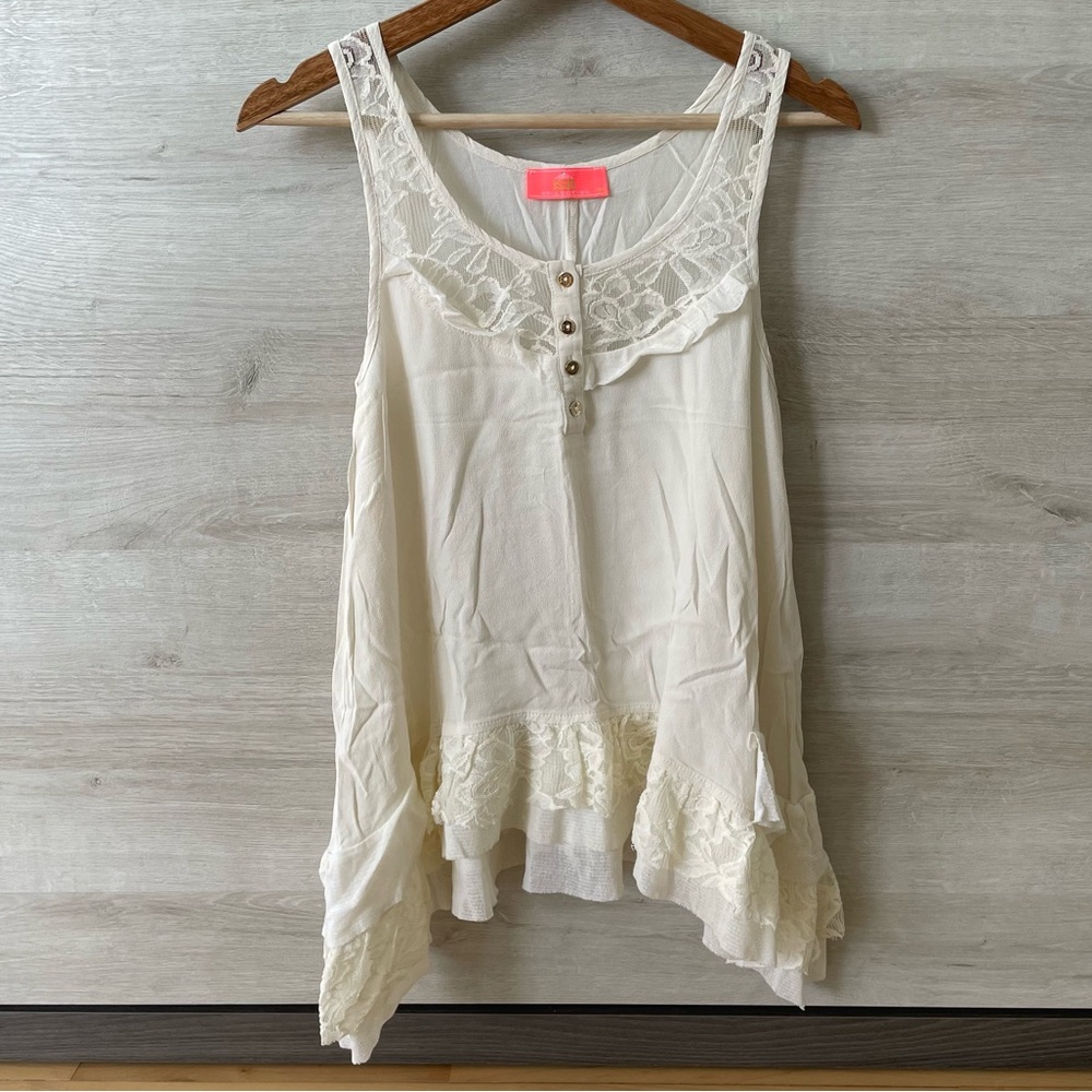BSB Fashion Off White Cream / Beige Sleeveless Layered Lace Top